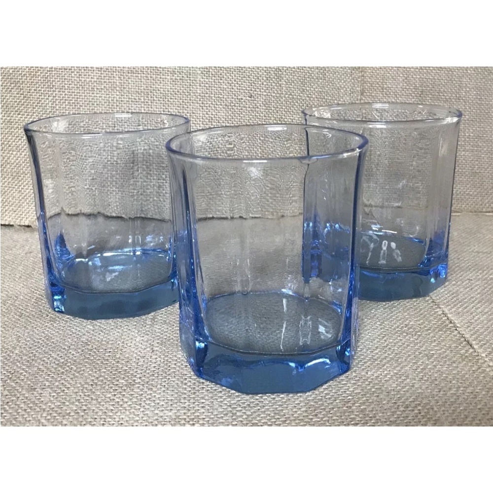 Vintage Anchor Hocking Tinted Blue Juice Glass Set Mid Century Modern Coastal